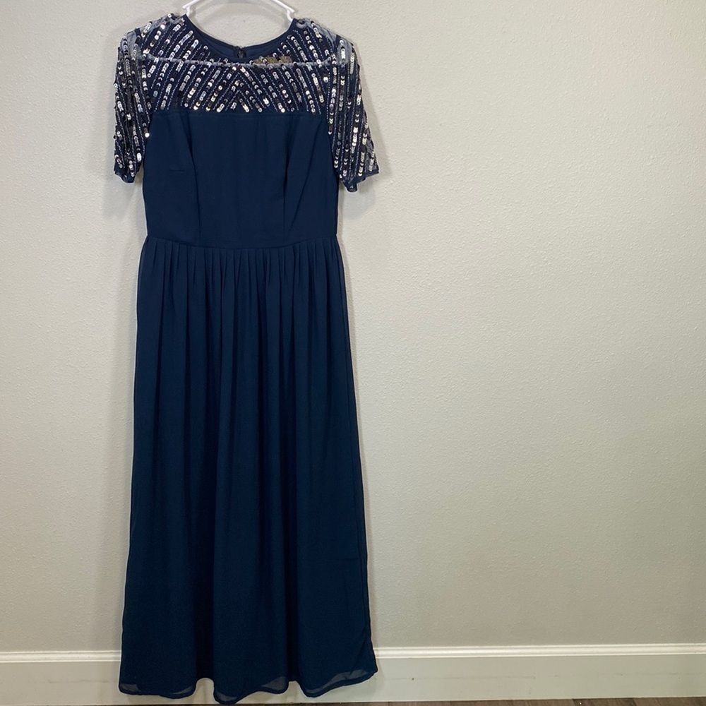 Maya Deluxe maternity dress sequins formal navy‎ blue